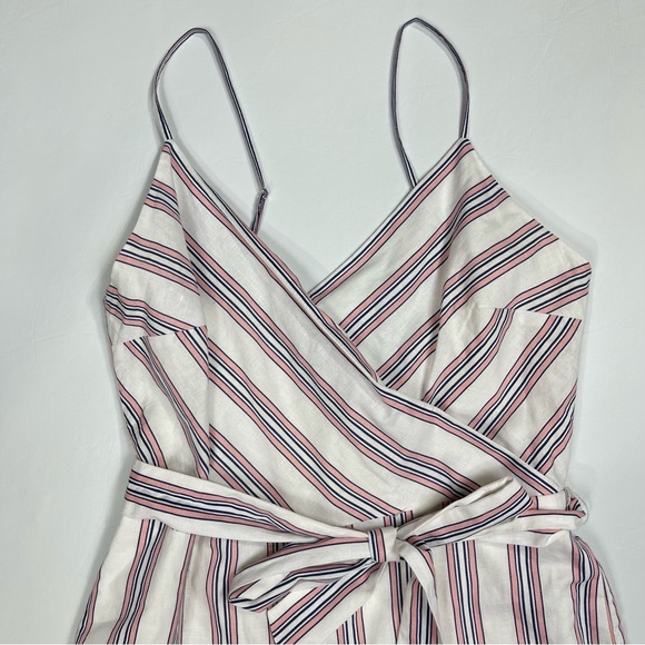 ❌SOLD❌ BANANA Republic Linen-Cotton Cropped Wide leg Striped Jumpsuit Pink white - Picture 4 of 13